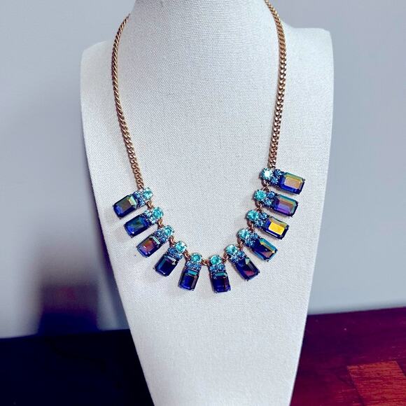 J. Crew Jewelry - J. Crew Rare Brûlée Iridescent Blue Teal Crystal Gem Statement Necklace * flaw